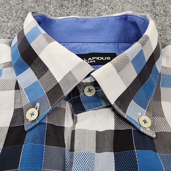 Ted Lapidus Shirt Mens Medium Geometric Check Long Sleeve Casual Button Down - Picture 11 of 16